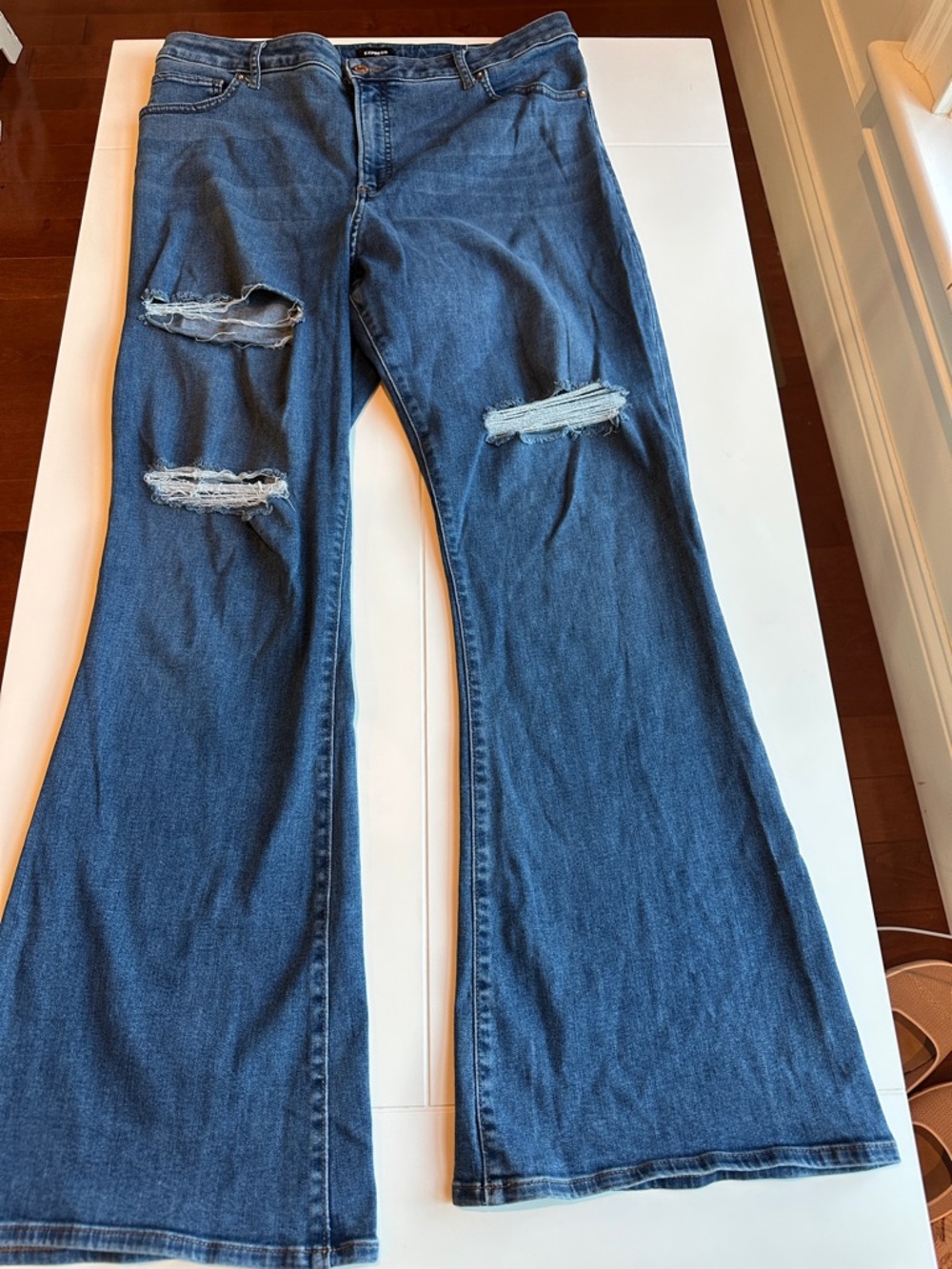 Express Blue Distressed Flare Jeans